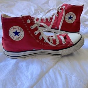 Selling red high top converse!! Awesome color and in great condition. W 10.5